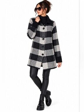 Maryline Italy Mohair Wool Buffalo Plaid Long Cardigan Sweater Small